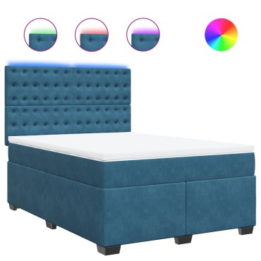 vidaXL Κρεβάτι Boxspring με Στρώμα Μπλε 140x200 εκ. Βελούδινο