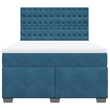 vidaXL Κρεβάτι Boxspring με Στρώμα Μπλε 140x200 εκ. Βελούδινο