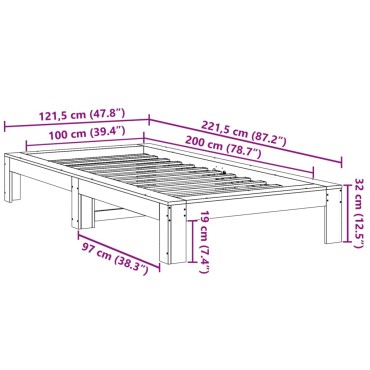 vidaXL Σκελετός Κρεβ. Χωρίς Στρώμα Καφέ Κεριού 100x200 εκ Μασίφ Πεύκο
