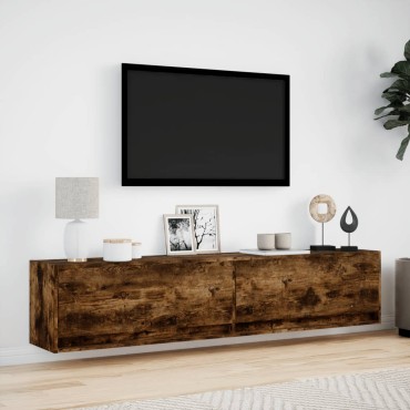 vidaXL Έπιπλο Τοίχου Τηλεόρασης με LED Καπνιστή Δρυς 180x31x38cm