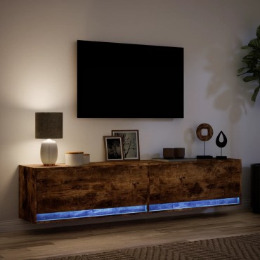 vidaXL Έπιπλο Τοίχου Τηλεόρασης με LED Καπνιστή Δρυς 180x31x38cm