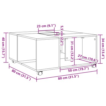vidaXL Τραπεζάκι Σαλονιού Γκρι Sonoma 80x80x40cm Επεξεργασμένο Ξύλο 1 τεμ.