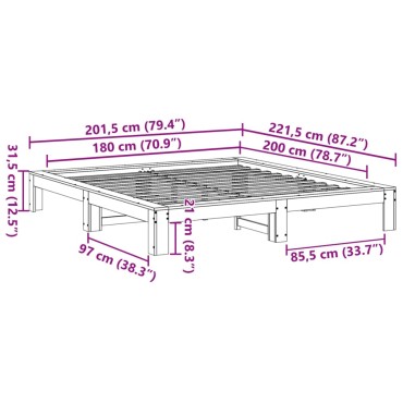 vidaXL Σκελετός Κρεβ. Χωρίς Στρώμα Λευκό 180x200 εκ Μασίφ Πεύκο