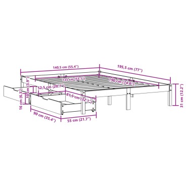 vidaXL Σκελετός Κρεβ. Χωρίς Στρώμα Καφέ Κεριού 135x190 εκ Μασίφ Πεύκο
