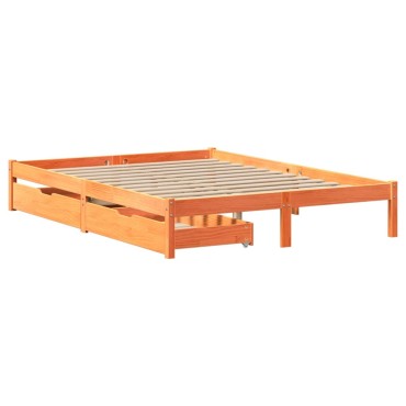 vidaXL Σκελετός Κρεβ. Χωρίς Στρώμα Καφέ Κεριού 135x190 εκ Μασίφ Πεύκο