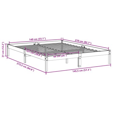 vidaXL Πλαίσιο Κρεβατιού Μακρύ Χωρίς Στρώμα 140x210 εκ Μασίφ Πεύκο