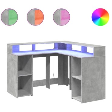 vidaXL Γραφείο με LED Γκρι Σκυρόδεματος 130x130x91cm Επεξεργ. Ξύλο 1 τεμ.