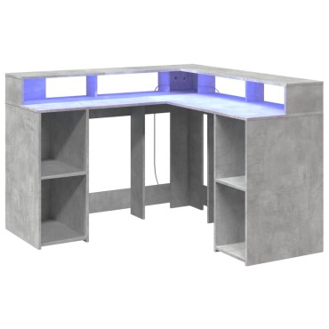 vidaXL Γραφείο με LED Γκρι Σκυρόδεματος 130x130x91cm Επεξεργ. Ξύλο 1 τεμ.