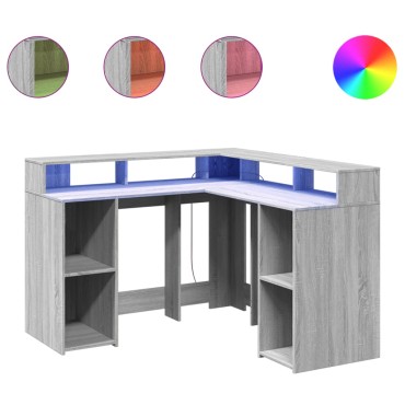 vidaXL Γραφείο με LED Γκρι Sonoma 130x130x91cm Επεξεργ. Ξύλο 1 τεμ.