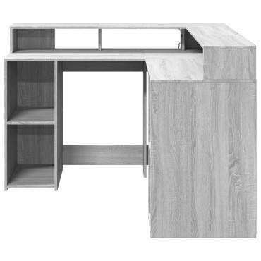 vidaXL Γραφείο με LED Γκρι Sonoma 130x130x91cm Επεξεργ. Ξύλο 1 τεμ.