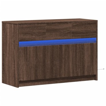 vidaXL Έπιπλο Τηλεόρασης με LED Καφέ Δρυς 91x34x61cm από Επεξ. Ξύλο