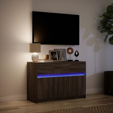 vidaXL Έπιπλο Τηλεόρασης με LED Καφέ Δρυς 91x34x61cm από Επεξ. Ξύλο