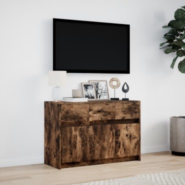 vidaXL Έπιπλο Τηλεόρασης με LED Καπνιστή Δρυς 91x34x61cm Επεξ. Ξύλο