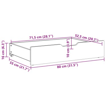 vidaXL Συρτάρια Κρεβατιού με Ροδάκια 2 τεμ. 80x55x17 εκ. Μασίφ Πεύκο