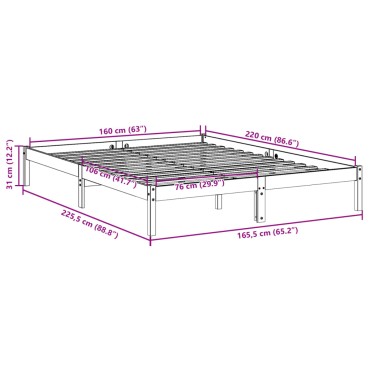 vidaXL Πλαίσιο Κρεβατιού Μακρύ Χωρίς Στρώμα 160x220 εκ Μασίφ Πεύκο
