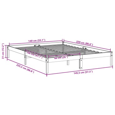 vidaXL Πλαίσιο Κρεβατιού Μακρύ Χωρίς Στρώμα 140x220cm Μασίφ Πεύκο 1 τεμ. - Διπλό