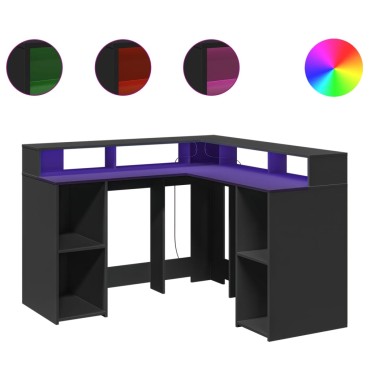 vidaXL Γραφείο με LED Μαύρο 130x130x91cm από Επεξεργασμένο Ξύλο 1 τεμ.