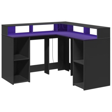 vidaXL Γραφείο με LED Μαύρο 130x130x91cm από Επεξεργασμένο Ξύλο 1 τεμ.