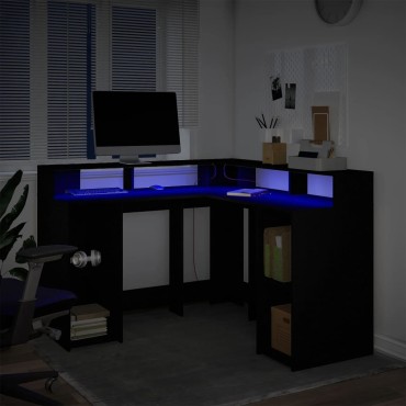 vidaXL Γραφείο με LED Μαύρο 130x130x91cm από Επεξεργασμένο Ξύλο 1 τεμ.