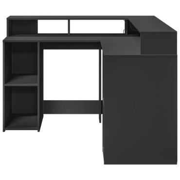 vidaXL Γραφείο με LED Μαύρο 130x130x91cm από Επεξεργασμένο Ξύλο 1 τεμ.