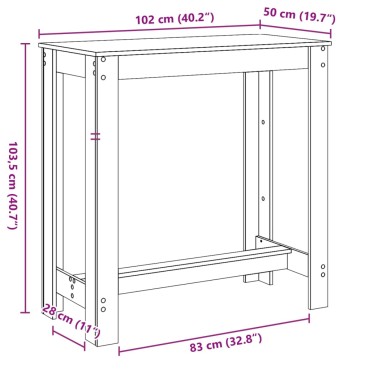 vidaXL Τραπέζι Μπαρ Λευκό 102x50x103,5cm Επεξεργ. Ξύλο 1 τεμ.