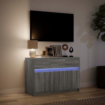 vidaXL Έπιπλο Τηλεόρασης με LED Γκρι Sonoma 91x34x61cm Επεξ. Ξύλο