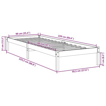 vidaXL Πλαίσιο Κρεβατιού Μακρύ Χωρίς Στρώμα 90x220 εκ Μασίφ Πεύκο