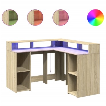 vidaXL Γραφείο με LED Sonoma δρυς 130x130x91cm Επεξεργ. Ξύλο 1 τεμ.