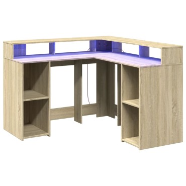 vidaXL Γραφείο με LED Sonoma δρυς 130x130x91cm Επεξεργ. Ξύλο 1 τεμ.