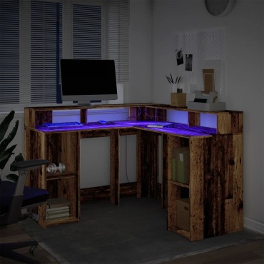 vidaXL Γραφείο με LED Όψη Παλαιού Ξύλου 130x130x91cm Επεξεργ. Ξύλο 1 τεμ.