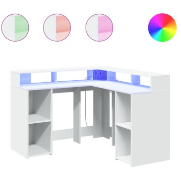vidaXL Γραφείο με LED Λευκό 130x130x91cm από Επεξεργασμένο Ξύλο 1 τεμ.