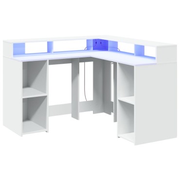 vidaXL Γραφείο με LED Λευκό 130x130x91cm από Επεξεργασμένο Ξύλο 1 τεμ.