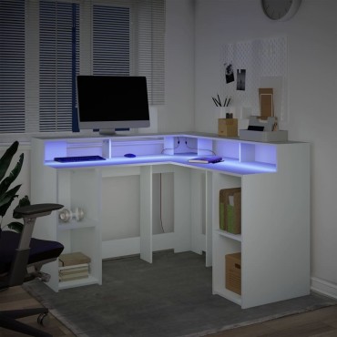 vidaXL Γραφείο με LED Λευκό 130x130x91cm από Επεξεργασμένο Ξύλο 1 τεμ.
