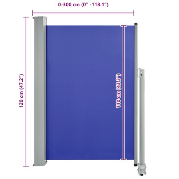 vidaXL Σκίαστρο Πλαϊνό Συρόμενο Βεράντας Μπλε 120 x 300 εκ.