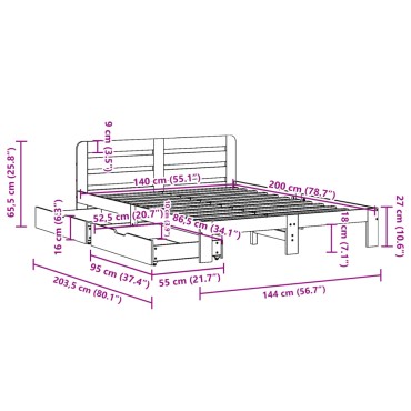 vidaXL Σκελετός Κρεβατιού Χωρίς Στρώμα Καφέ 140x200 Μασίφ Ξύλο Πεύκου