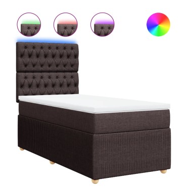 vidaXL Κρεβάτι Boxspring με Στρώμα Σκούρο Καφέ 100x200 εκ. Υφασμάτινο