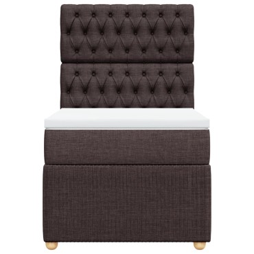 vidaXL Κρεβάτι Boxspring με Στρώμα Σκούρο Καφέ 100x200 εκ. Υφασμάτινο