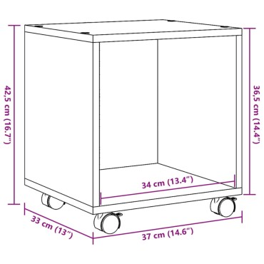 vidaXL Ντουλάπι Με Ροδάκια Γκρι Sonoma 37x33x42,5cm Επεξεργ. Ξύλο 1 τεμ.