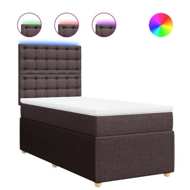 vidaXL Κρεβάτι Boxspring με Στρώμα Σκούρο Καφέ 100x200 εκ. Υφασμάτινο