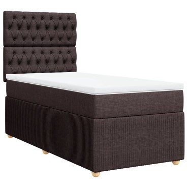 vidaXL Κρεβάτι Boxspring με Στρώμα Σκούρο Καφέ 100x200 εκ. Υφασμάτινο