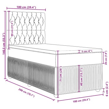 vidaXL Κρεβάτι Boxspring με Στρώμα Σκούρο Καφέ 100x200 εκ. Υφασμάτινο