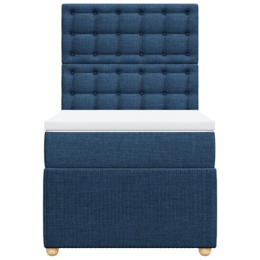 vidaXL Κρεβάτι Boxspring με Στρώμα Μπλε 90x190 εκ.Υφασμάτινο