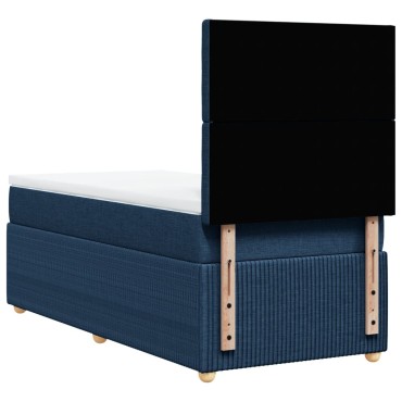vidaXL Κρεβάτι Boxspring με Στρώμα Μπλε 90x190 εκ.Υφασμάτινο