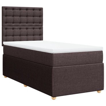 vidaXL Κρεβάτι Boxspring με Στρώμα Σκούρο Καφέ 100x200 εκ. Υφασμάτινο