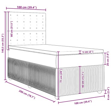 vidaXL Κρεβάτι Boxspring με Στρώμα Σκούρο Καφέ 100x200 εκ. Υφασμάτινο
