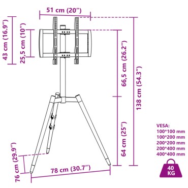 vidaXL Βάση Τηλεόρασης Τρίποδο για 37-65Ιν Max VESA 400x400χιλ. 40κ.