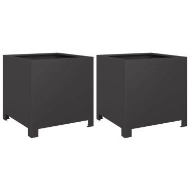vidaXL Ζαρντινιέρες Κήπου 2 τεμ. Μαύρο 40x40x40 εκ. από Ατσάλι