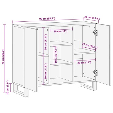 vidaXL Ντουλάπι 90x34x75cm από Μασίφ Ακατέργαστο Ξύλο Μάνγκο 1 τεμ.