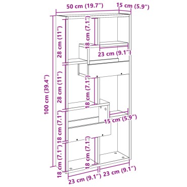 vidaXL Ντουλάπι Τοίχου Γκρι Sonoma 50x15x100cm Επεξεργασμένο Ξύλο 1 τεμ.