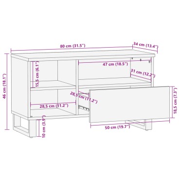 vidaXL Έπιπλο Τηλεόρασης Καφέ 80x34x46cm Μασίφ Ξύλο Μάνγκο 1 τεμ.